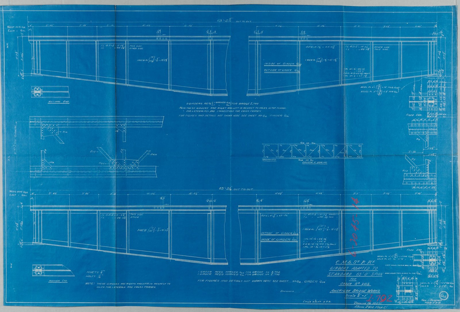 Details of girders.  Courtesy of Milwaukee Road Archives at the Milwaukee Public Library